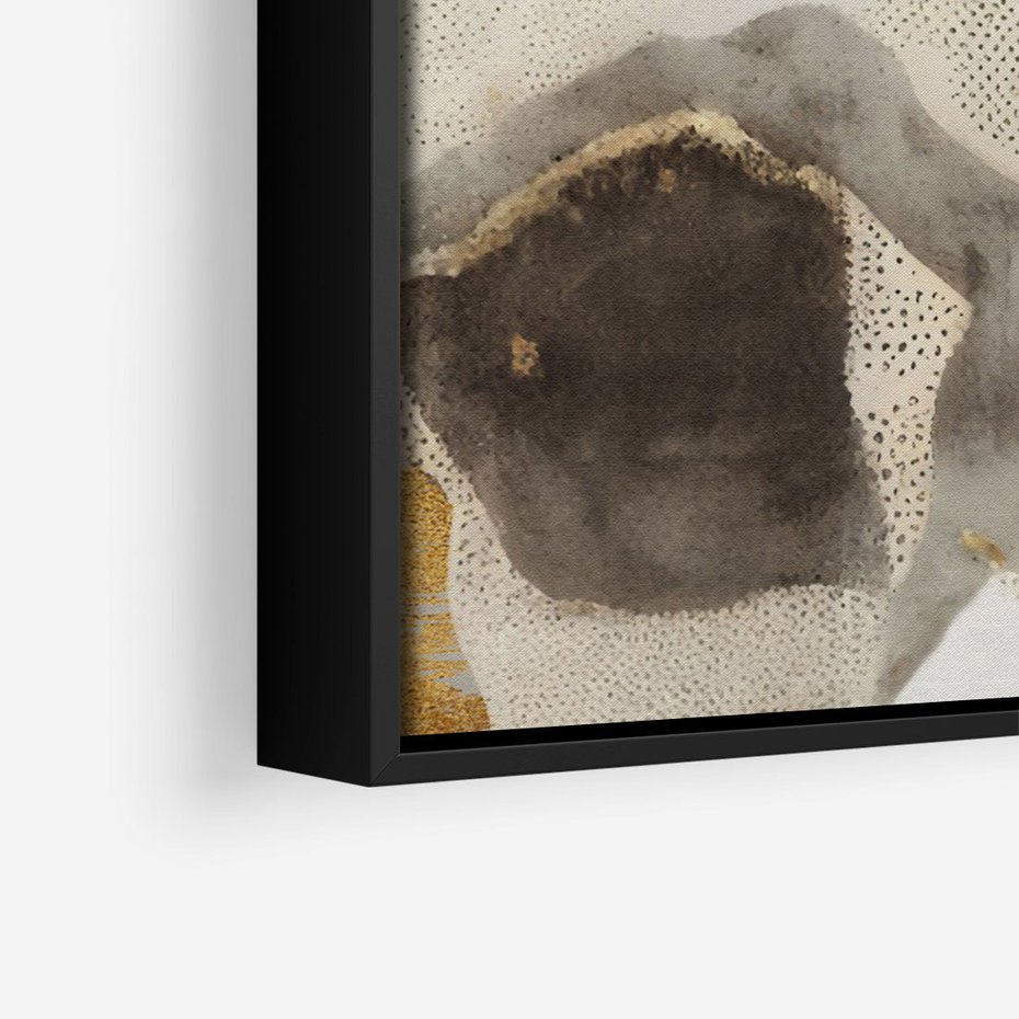 Obraz w ramie 50x70 - Nowoczesne Złoto i Szarość - plamy, złoto - rama czarna