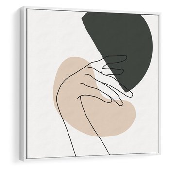 Obraz w ramie 80x80 - Przenikające Kształty - szkic jedną linią, one line - rama biała