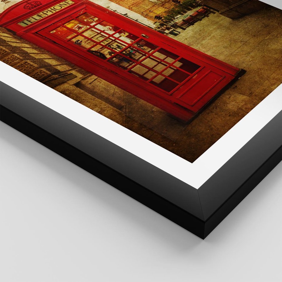 Plakat w ramie 40x50 - Ikoniczna budka telefoniczna w Londynie - sepia, budka - rama czarna