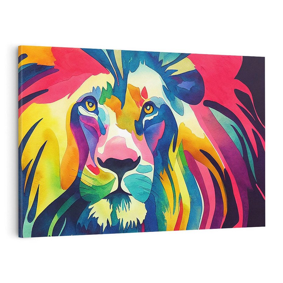 Obraz na płótnie 100x70 - Tęczowy Lew - akwarela, tęczowy lew