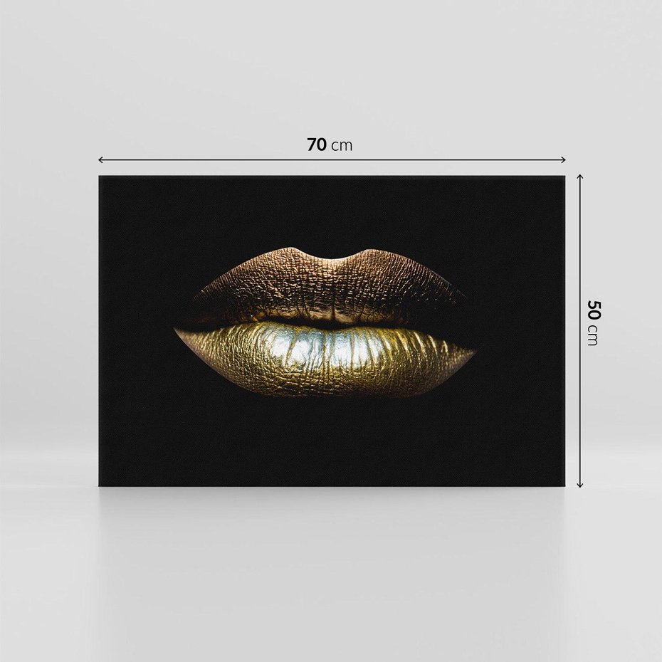 Obraz na płótnie 70x50 - Złote usta pełne tajemnic - usta, złoto
