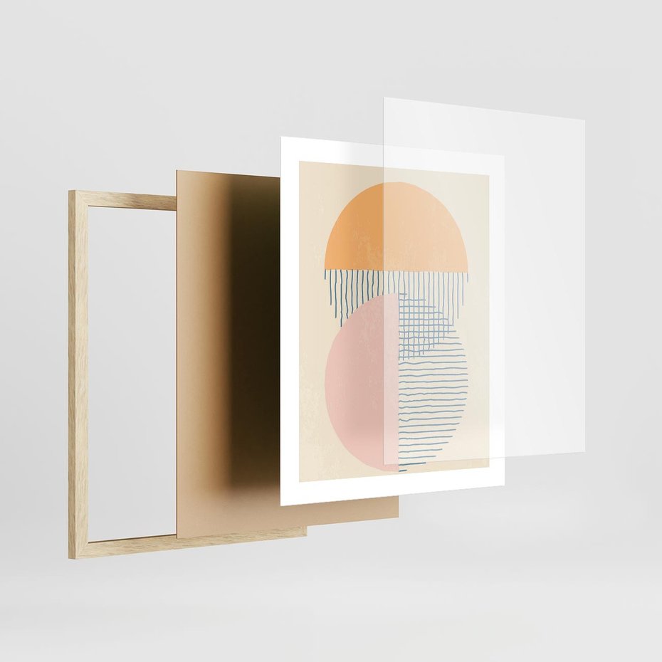 Plakat w ramie 40x50 - Migotliwe Wzory - geometryczne kształty, koła - rama drewno