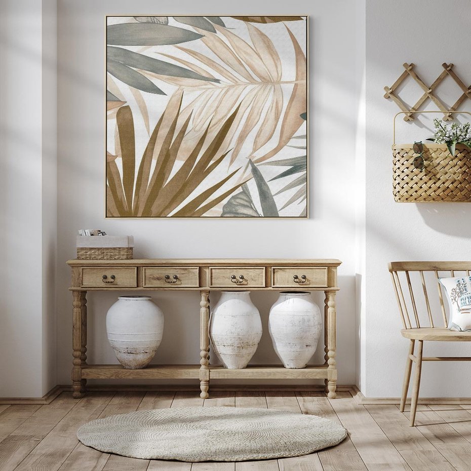 Obraz w ramie 50x50 - Liście w Akwareli - akwarela, malowane liście - rama drewno