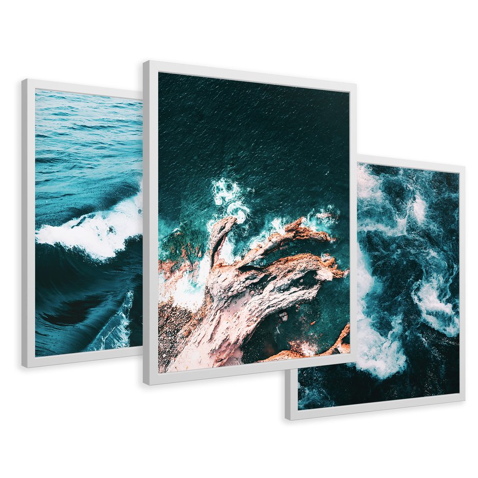 Zestaw obrazy w ramie 30x40 galeria - Morze, ocean, fale, woda - rama biała