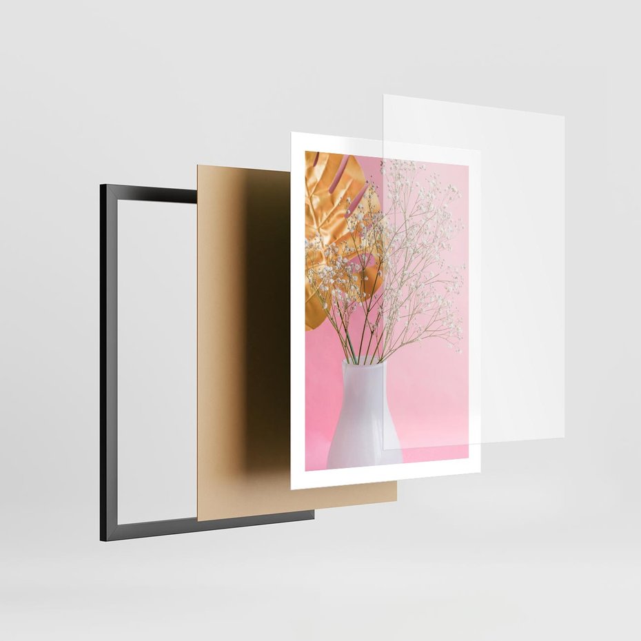 Plakat w ramie 50x70 - Przyjemność Złotej Natury - złote, liście - rama czarna
