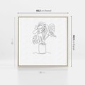 Obraz w ramie 80x80 - Tajemnicza Harmonia - sztuka one line, monstera - rama drewno