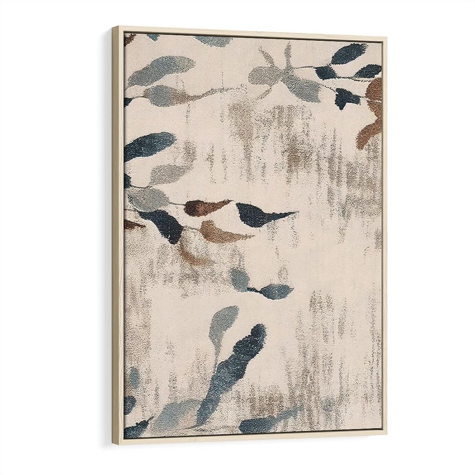 Obraz w ramie 80x120 - Refleksje liściowych barw - abstrakcyjne kształty, przypominają liście - rama drewno