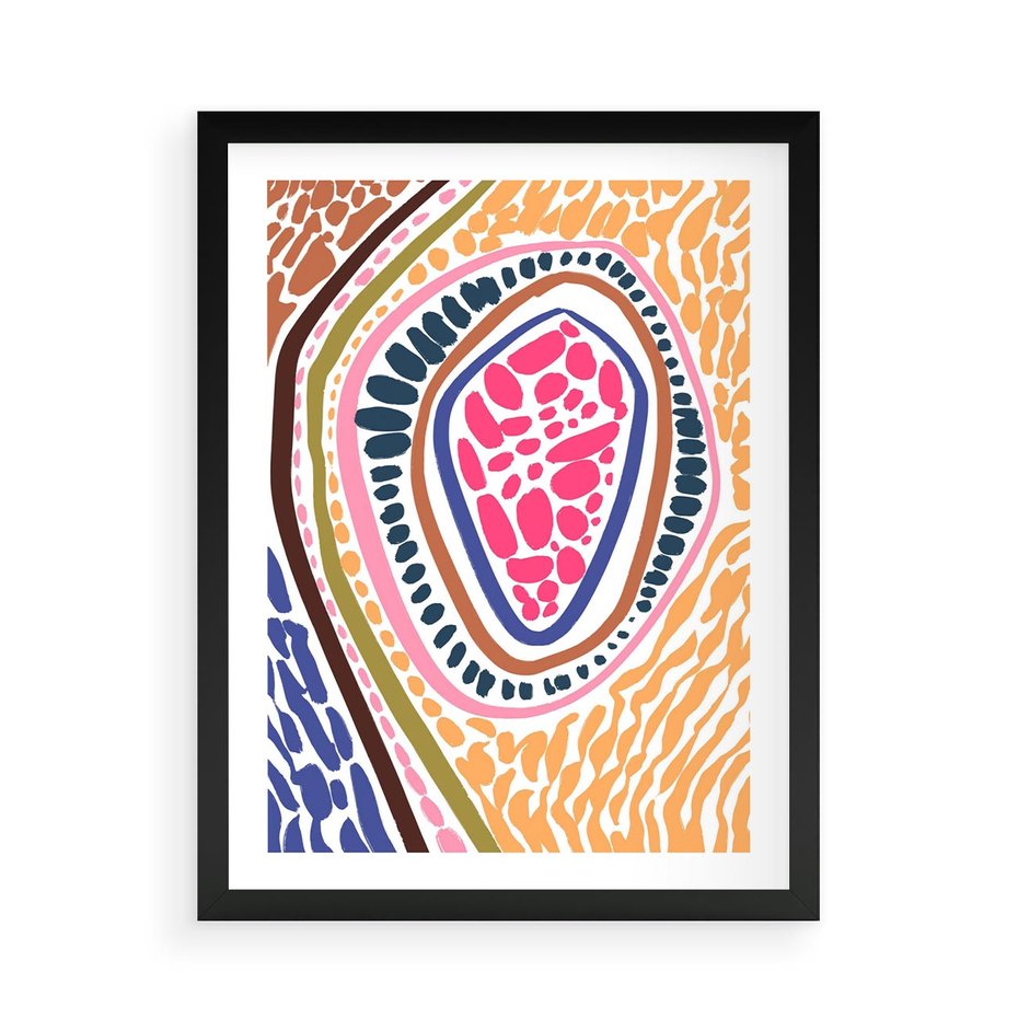 Plakat w ramie 50x70 - Rozchlapane Wizje - kolorowe wzory, tęczowe żywe kolory - rama czarna