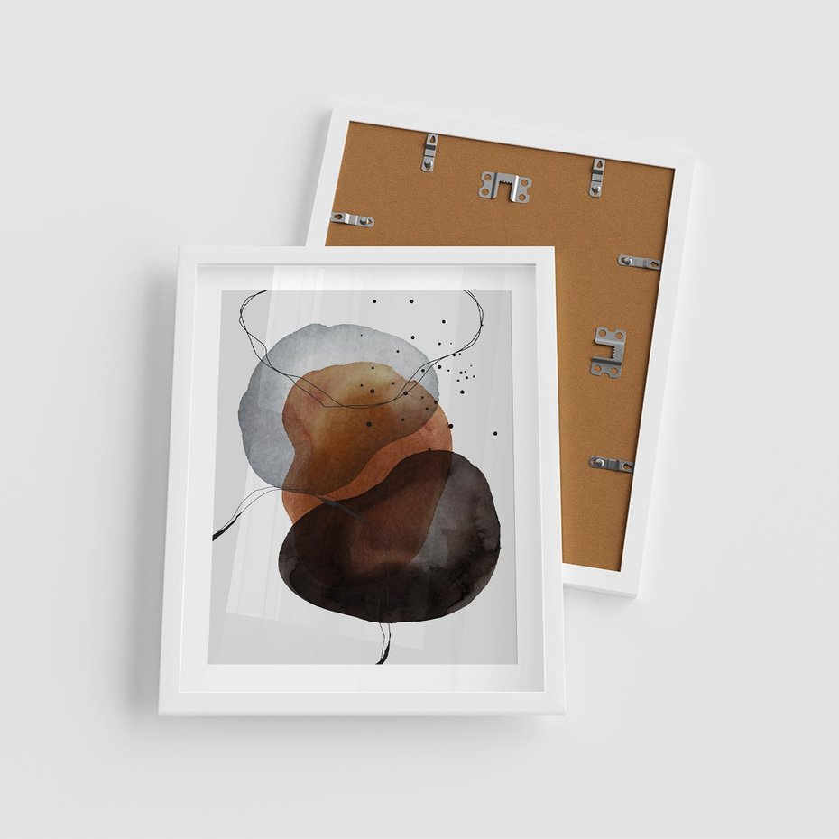 Plakat w ramie 40x50 - Kolorowe Wizje - abstrakcyjne plamy akwarelowe, czarny szkic - rama biała