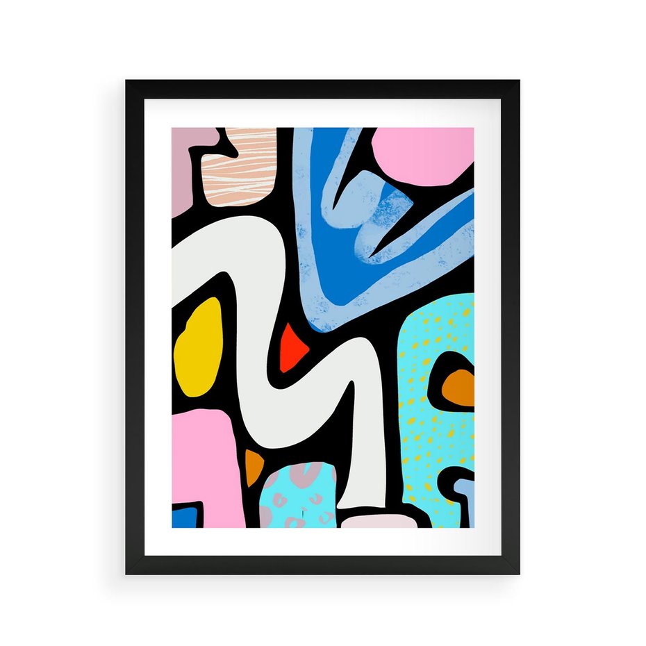 Plakat w ramie 40x50 - Komiksowe Formy - abstrakcyjne formy, komiksowy styl - rama czarna