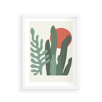 Plakat w ramie 40x50 - Graficzna Harmonia: Liście i Rośliny na Plakacie - liście, grafika - rama biała