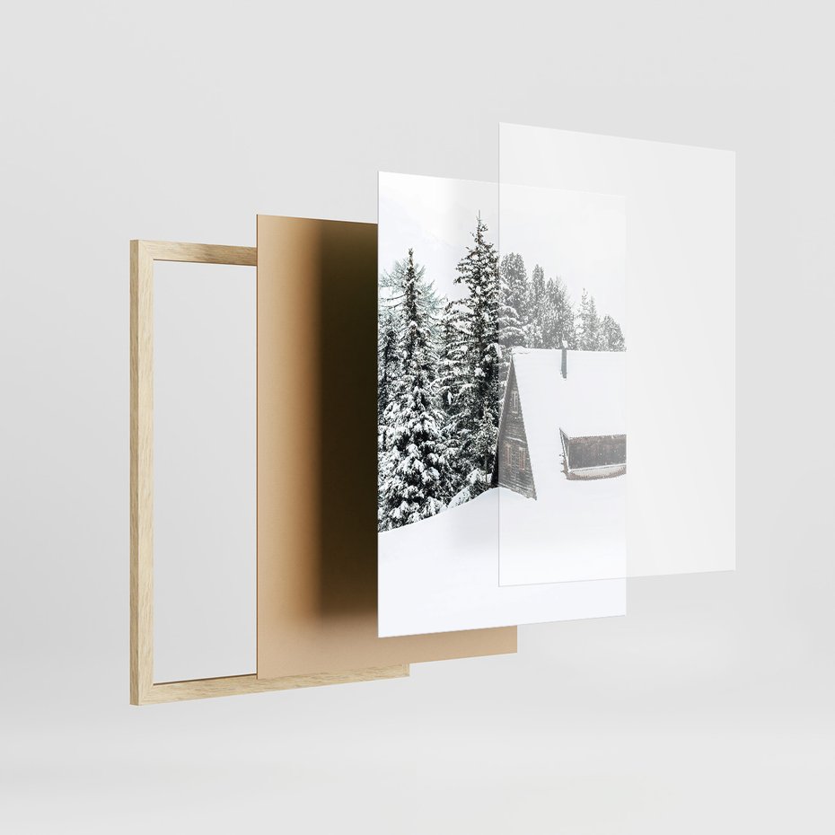 Zestaw obrazy w ramie 50x70 galeria - Górski, pejzaż, śnieg, zima - rama drewno