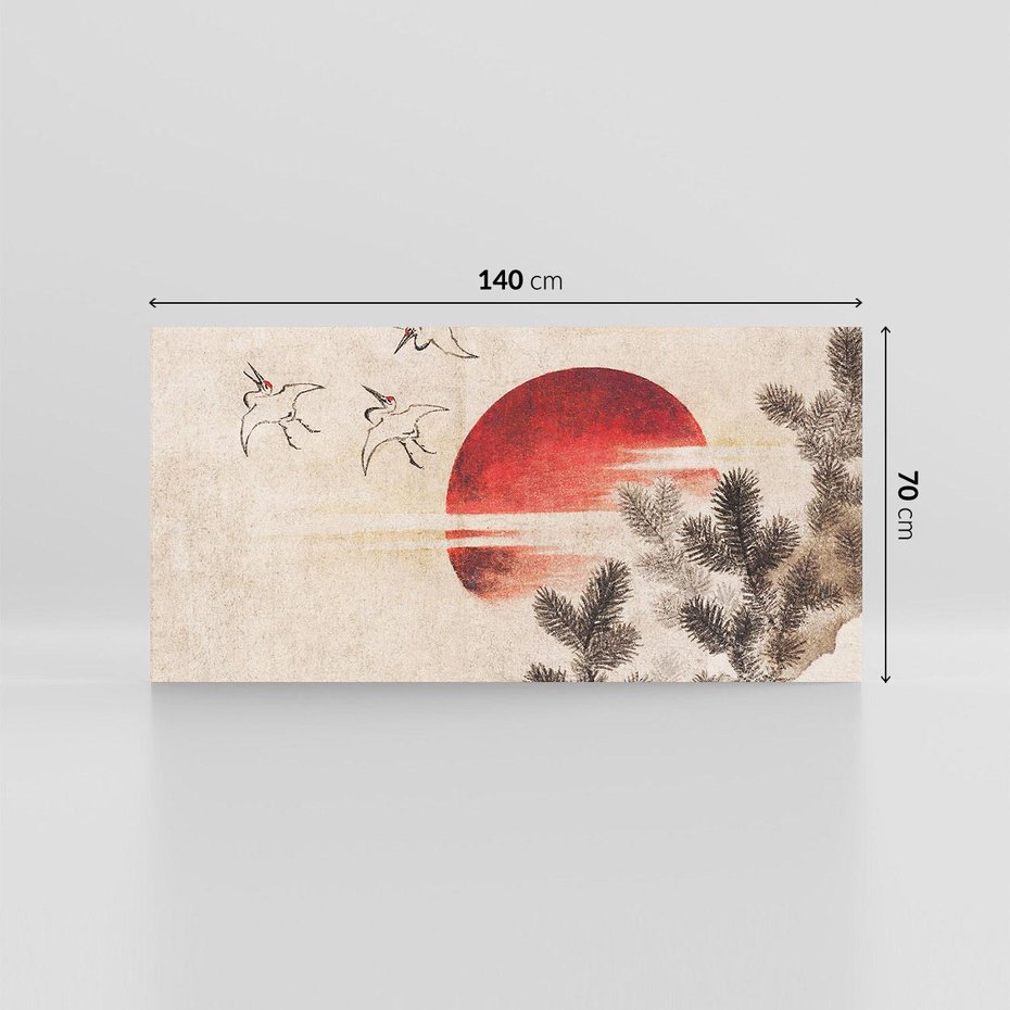 Obraz na płótnie 140x70 - "Birds and sunset" Katsushiki Hokusai - Reprodukcja - reprodukcja, obraz na płótnie