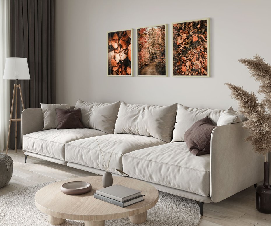 Zestaw obrazy w ramie 30x40 galeria - Liście, las, ścieżka - rama drewno