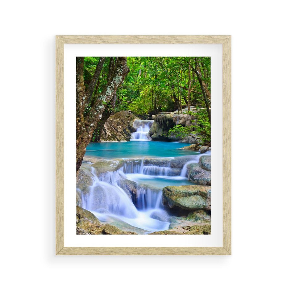 Plakat w ramie 40x50 - Siła Rzeki i Urok Wodospadu - rzeka, wodospad - rama drewno