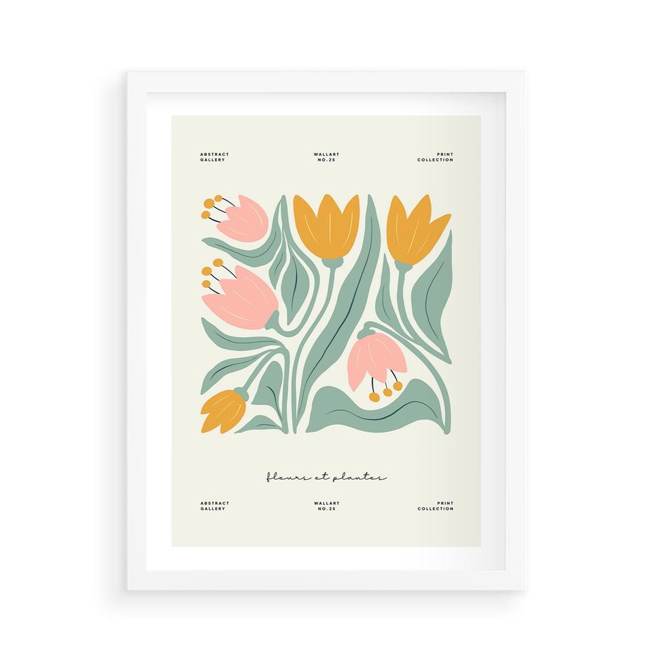 Plakat w ramie 50x70 - Tajemnicza Aura - kwiaty, nowoczesna abstrakcja - rama biała