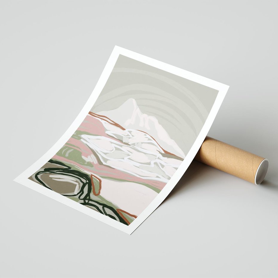 Plakat bez ramy 30x40 - Szarawe Wzgórza - pastelowy krajobraz, nowoczesny plakat