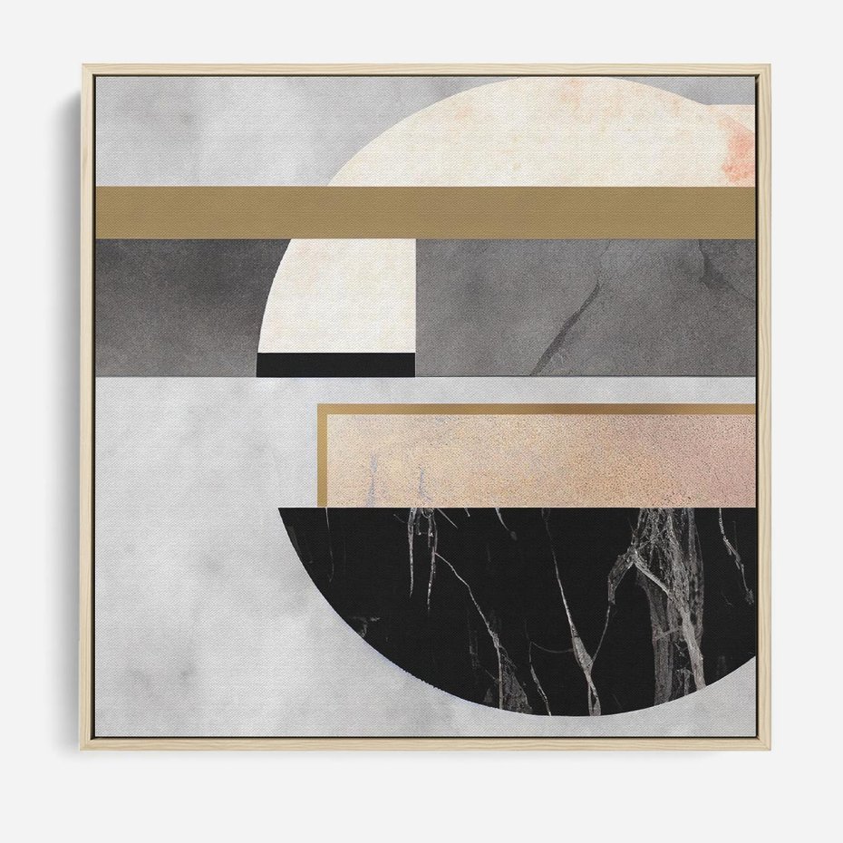 Obraz w ramie 50x50 - Biało-Czarne Formy - nowoczesna geometria, koło - rama drewno