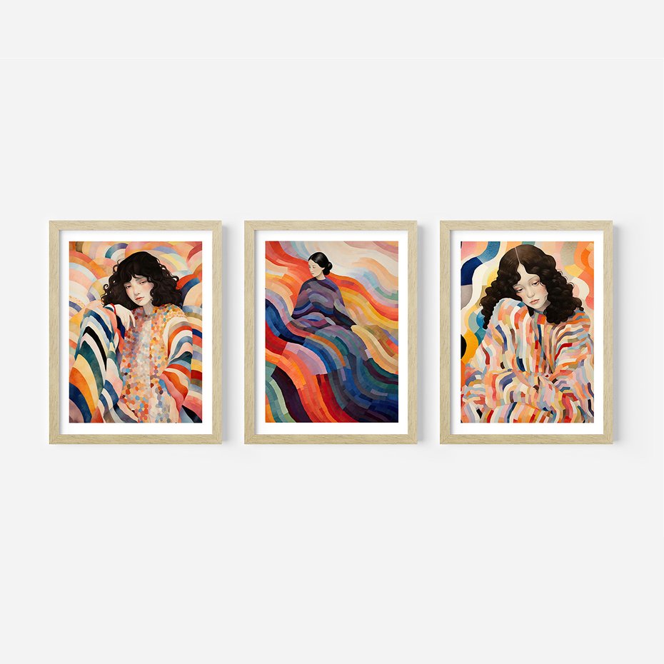 Zestaw obrazy w ramie 40x50 galeria - kobieta, boho, obraz, olejny, akwarela - rama drewno