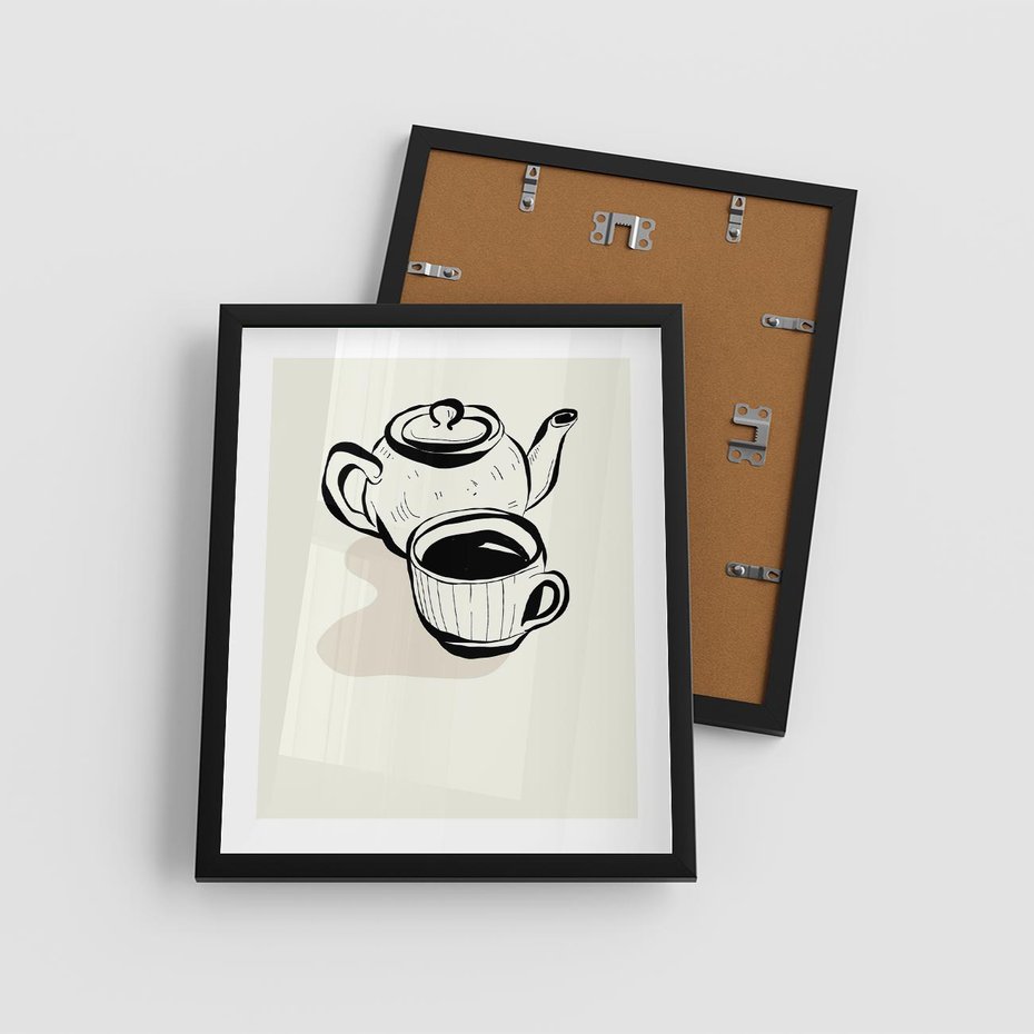 Plakat w ramie 40x50 - Kawa w Minimalistycznym Szkicu - grafika, szkic - rama czarna