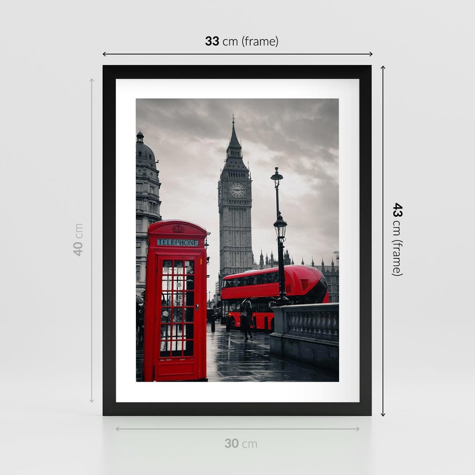 Plakat w ramie 30x40 - Londyński Klimat Telefoniczny - Londyn, telefon - rama czarna