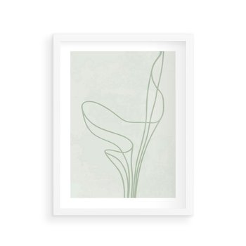 Plakat w ramie 30x40 - Zielona Równowaga Linii - abstrakcyjne delikatne zielone linie, nowoczesny plakat - rama biała