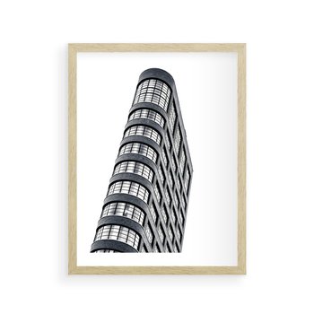 Plakat w ramie 30x40 - Wieżowiec na Monochromatycznym Obrazie - architektura, wieżowiec - rama drewno