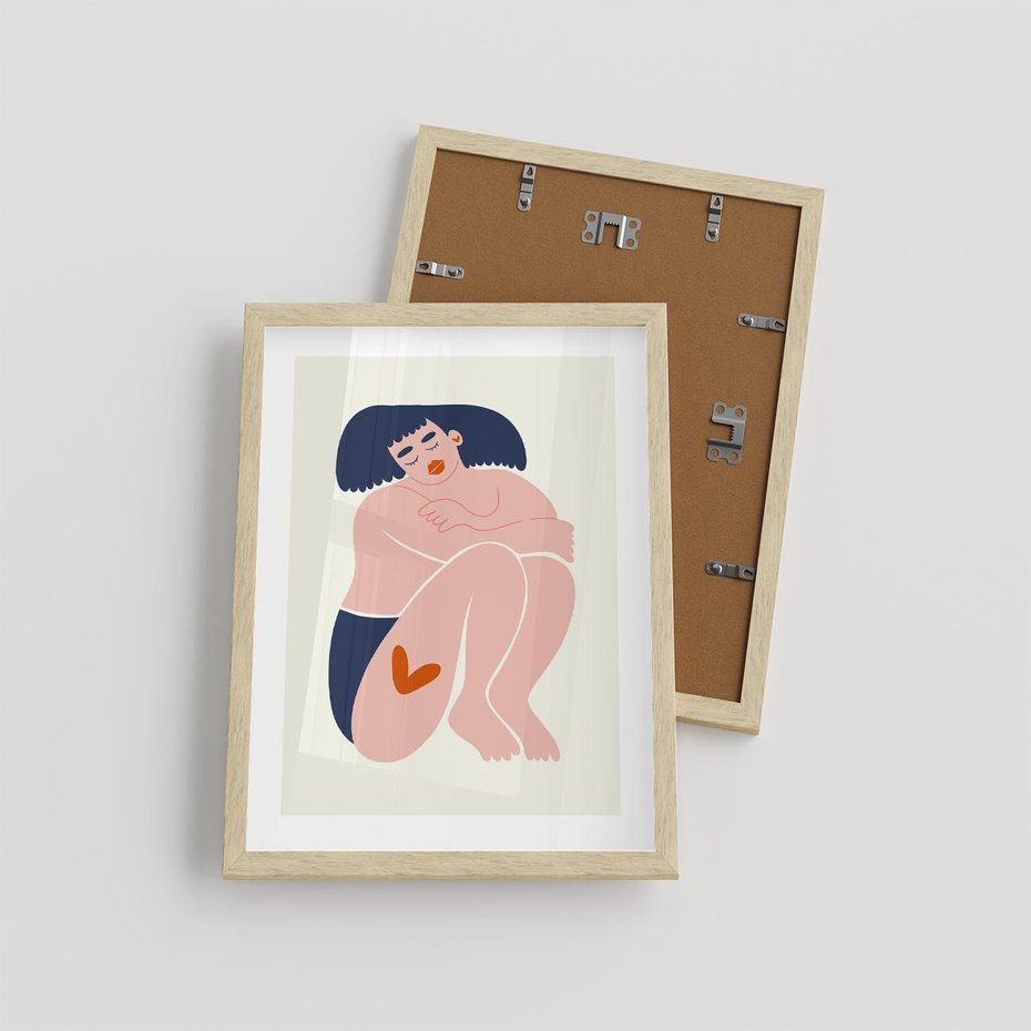 Plakat w ramie 30x40 - Melodia snów na płótnie - zakochana kobieta, graficzny obraz - rama drewno