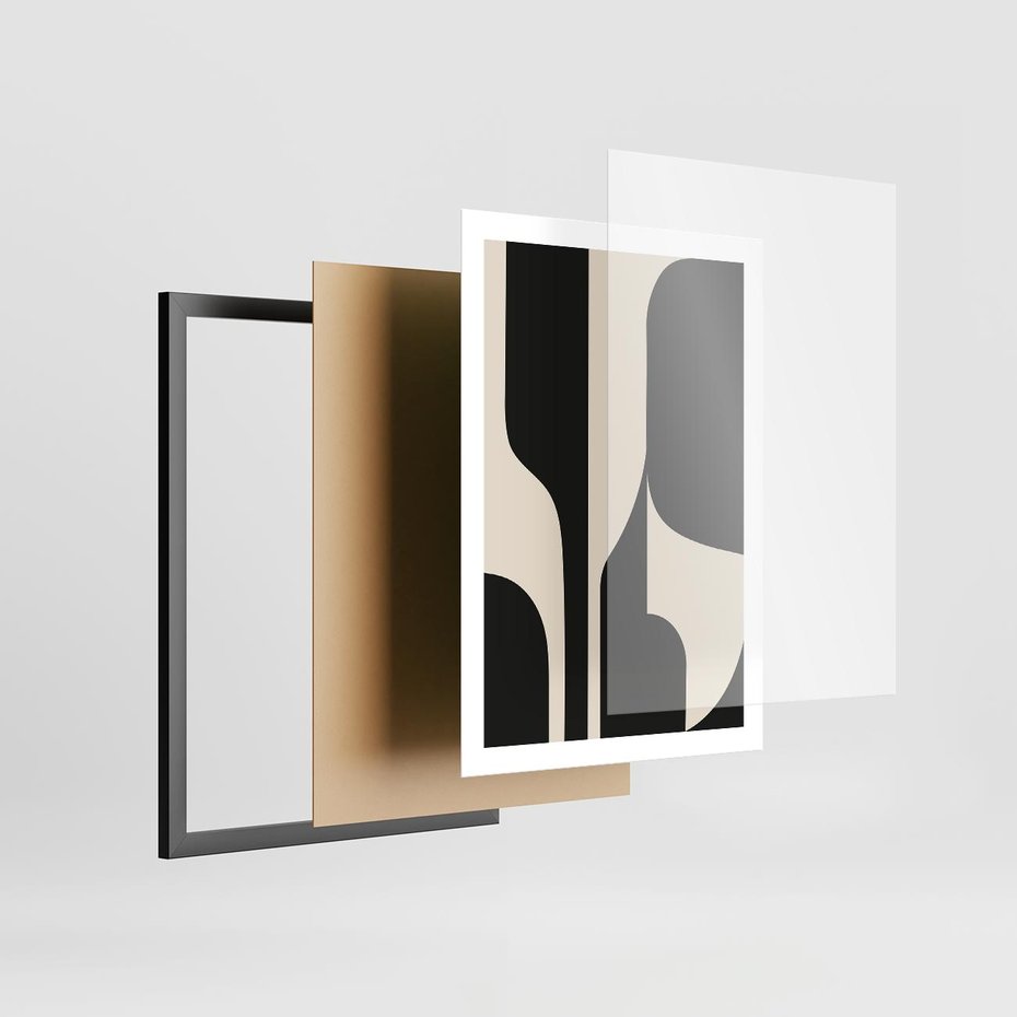 Plakat w ramie 50x70 - Abstrakcyjne Linie - boho plakat, rycina - rama czarna