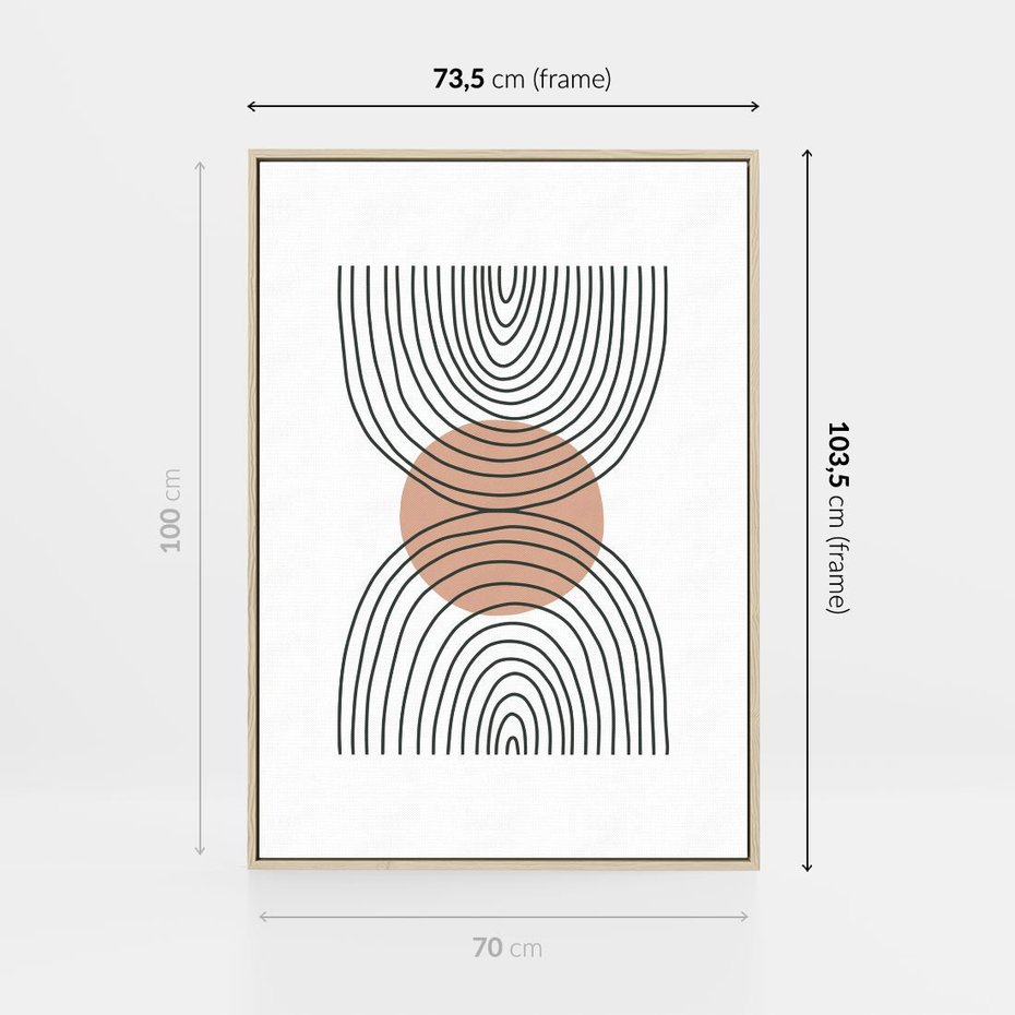 Obraz w ramie 70x100 - Przenikające Widzenia - półkola, koło - rama drewno