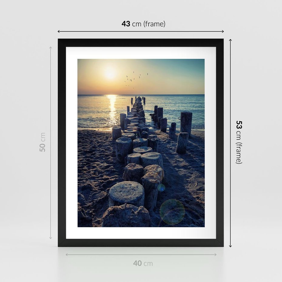 Plakat w ramie 40x50 - Zachód Słońca nad Morzem - morze, zachód - rama czarna