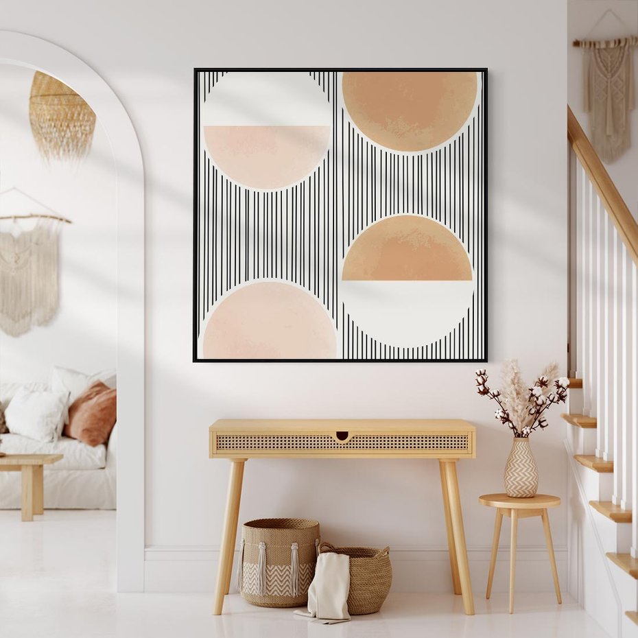 Obraz w ramie 50x50 - Przenikające Kształty - abstrkacyjna nowoczesna sztuka, koła okręgi - rama czarna