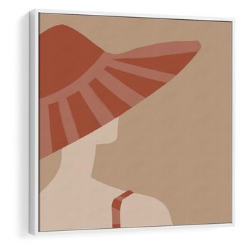 Obraz w ramie 80x80 - Kobiecy Portret - plakat retro, kobieta w kapeluszu - rama biała