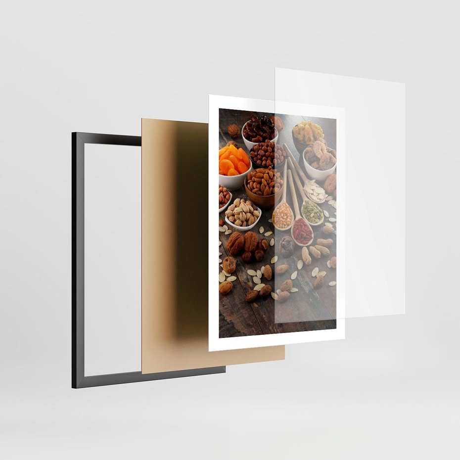 Plakat w ramie 50x70 - Szlachetne smaki kuchni - nasiona, bakalie - rama czarna