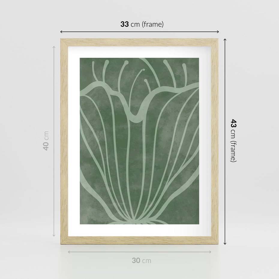 Plakat w ramie 30x40 - Zieleń Kształtująca Spokój - zielony plakat, roślinne inspiracje - rama drewno