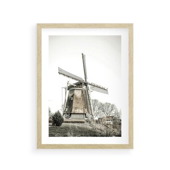 Plakat w ramie 50x70 - Wiejska Idylla z Młynem - wiatrak, młyn - rama drewno