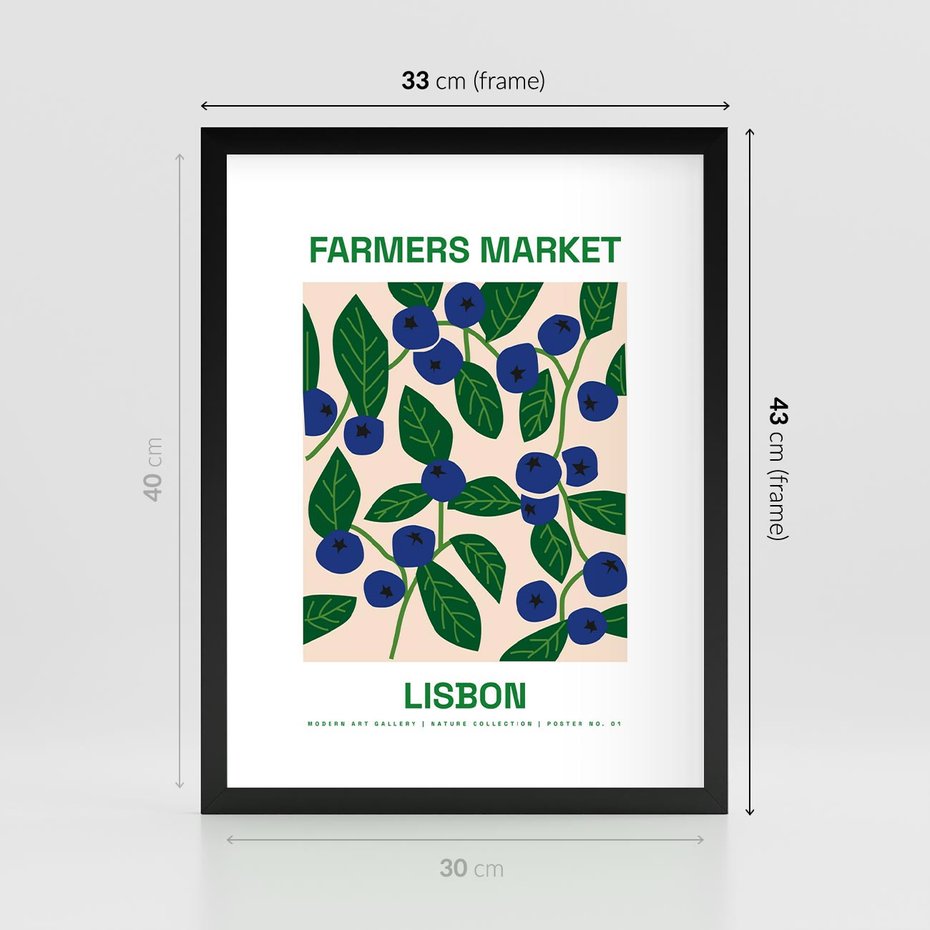 Plakat w ramie 30x40 - Migotliwe Przestrzenie - borówki, jagody - rama czarna