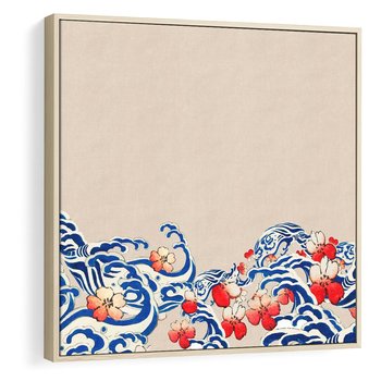 Obraz w ramie 50x50 - Japońska Harmonia: Falujące Kwiaty - japonia, orientalne kwiaty wiśni - rama drewno