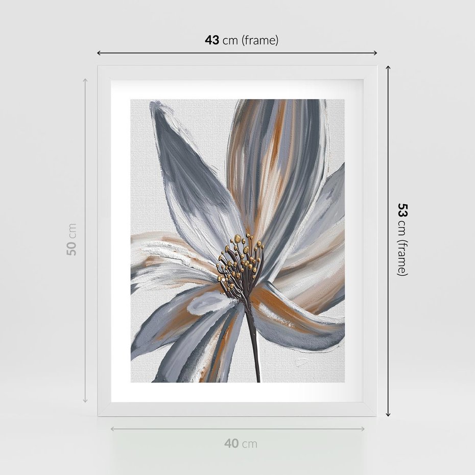 Plakat w ramie 40x50 - Olejne kwiaty - wyraz emocji - kwiaty, malowane - rama biała