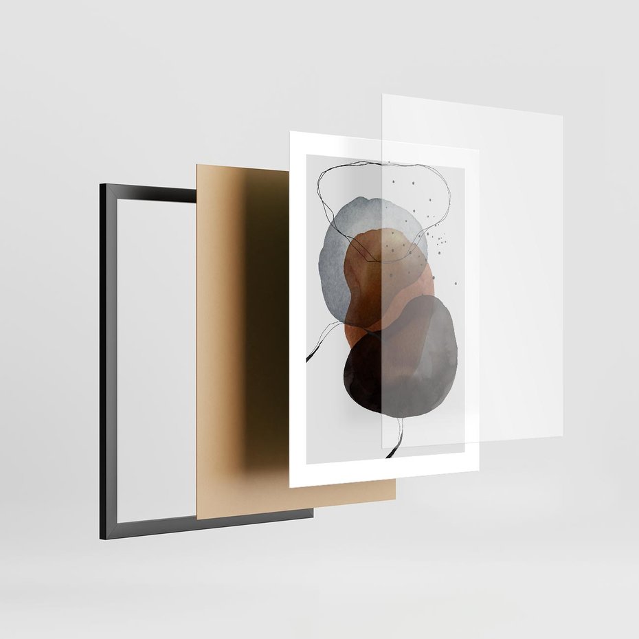 Plakat w ramie 30x40 - Kolorowe Wizje - abstrakcyjne plamy akwarelowe, czarny szkic - rama czarna