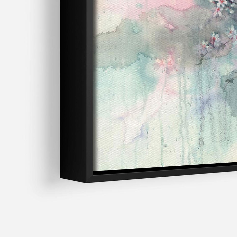 Obraz w ramie 70x50 - Efemeryczne Kwitnienie Drzew - akwarela, rozmyte pastelowe tłó - rama czarna