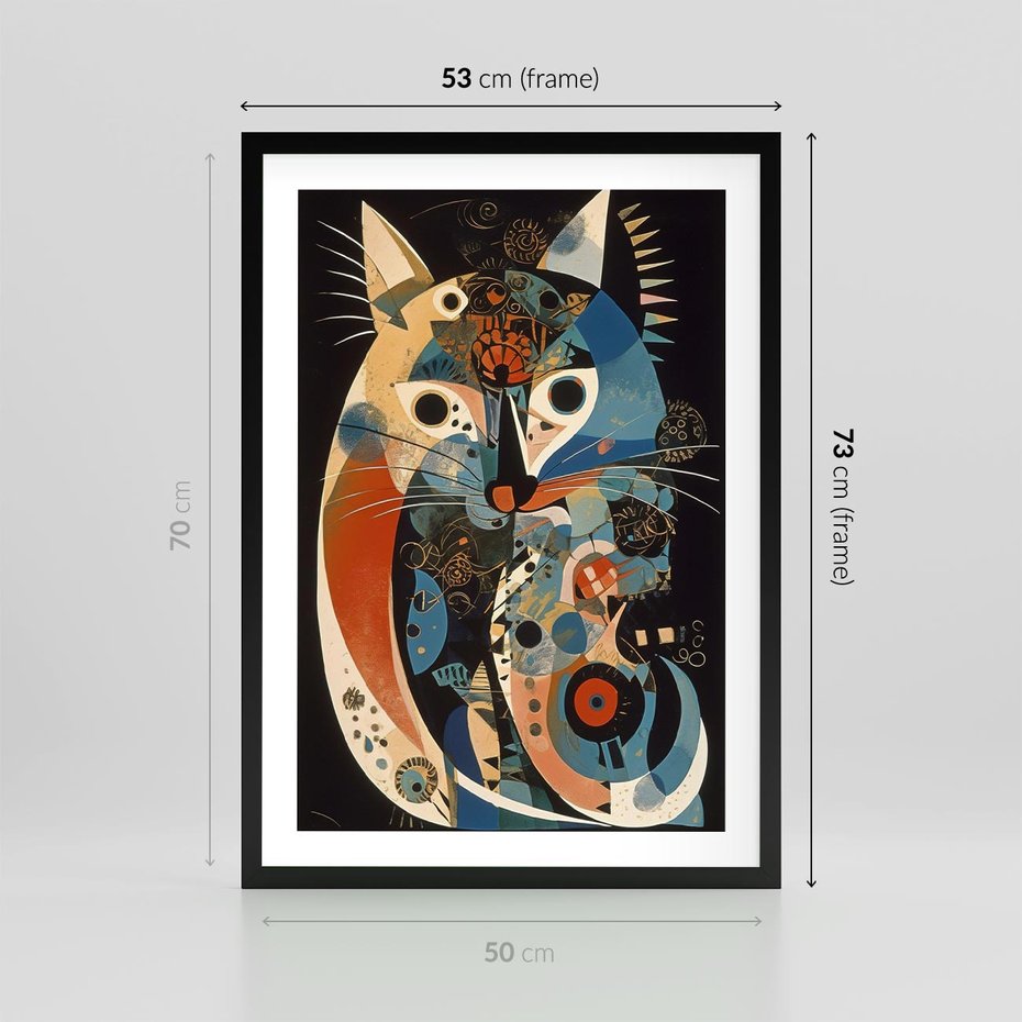Plakat w ramie 50x70 - Księga Surrealnych Wymiarów - abstrakcyjny obraz olejny, kot - rama czarna