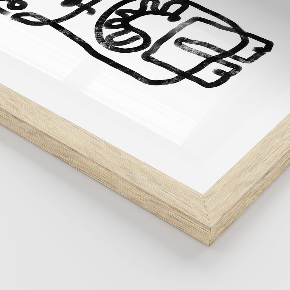 Plakat w ramie 50x70 - Portret Kociej Duszy - szkic kota, prymitywizm - rama drewno