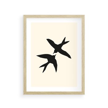 Plakat w ramie 40x50 - Kreatywne Echa - jaskółki, minimalizm - rama drewno