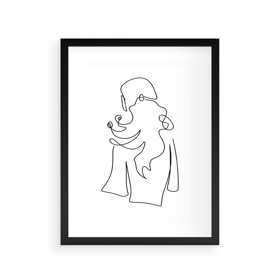Plakat w ramie 30x40 - Zaklęte Linie - szkic kobiety, jedną linia - rama czarna