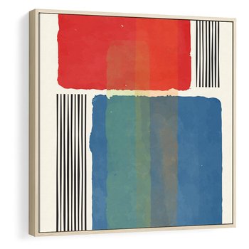 Obraz w ramie 80x80 - Kolorowe Spektrum - kolorowa geometria, prostokąty w intensywnych kształtach i czarne kreski - rama drewno
