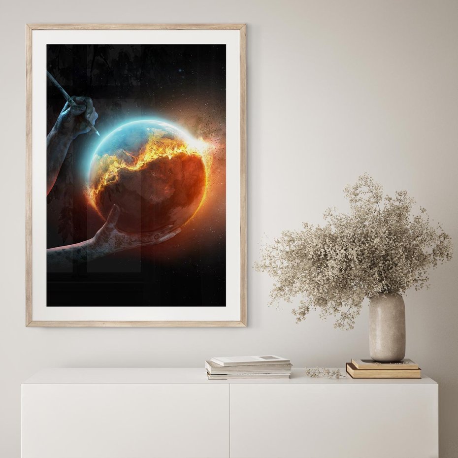 Plakat w ramie 30x40 - Nieznane przestrzenie - planeta, kosmos - rama drewno