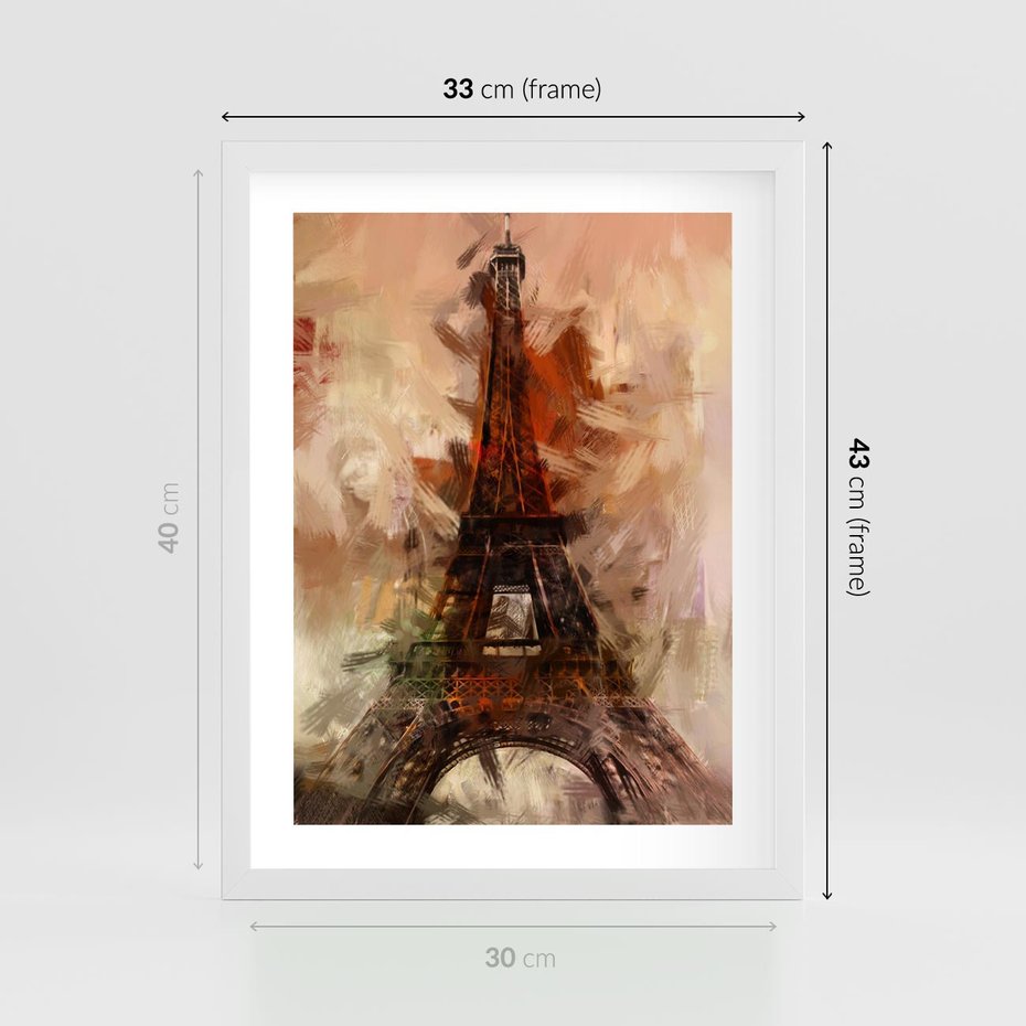 Plakat w ramie 30x40 - Abstrakcyjna Eiffla - miasto w nowej formie - Eiffla, abstrakcja - rama biała