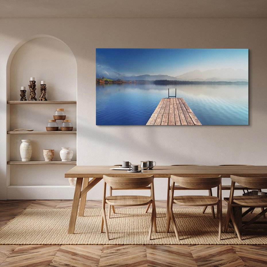 Obraz na płótnie 140x70 - Alpy: jezioro i malownicze molo - Alpy, jezioro