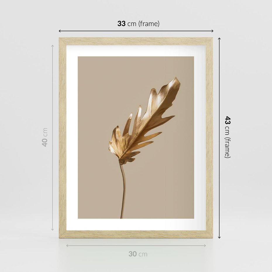 Plakat w ramie 30x40 - Piękno w Detalu - złoty, liść - rama drewno